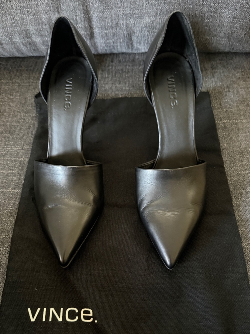 Vince: Claire D'Orsay Pump Black Leather Pointed Toe Italy Size 9